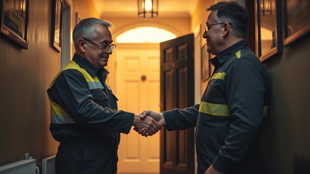 Engineer shaking hands with a Addlestone homeowner after locating their leak